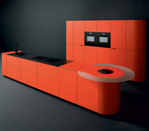 contemporary kitchen / glass / island / with integrated handle