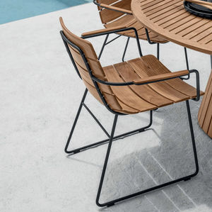 contemporary chair / with armrests / teak / stainless steel