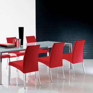 contemporary chair / upholstered / leather / chromed metal