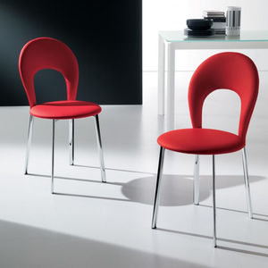 contemporary chair / fabric / leather / chromed metal