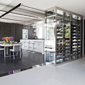 built-in wine cabinet / stainless steel / glass / glazed