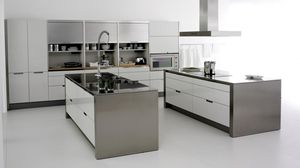 contemporary kitchen / MDF / stainless steel / island