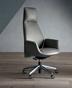 contemporary executive chair / leather / aluminum / on casters