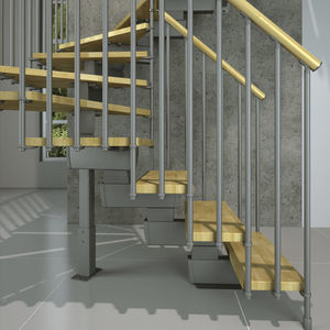 quarter-turn staircase / half-turn / wooden steps / metal frame