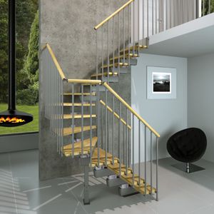 quarter-turn staircase / half-turn / wooden steps / metal frame