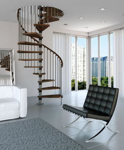 spiral staircase / wooden steps / steel frame / without risers