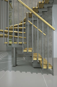 half-turn staircase / quarter-turn / wooden steps / metal frame