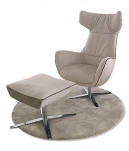 contemporary armchair / fabric / leather / with footrest