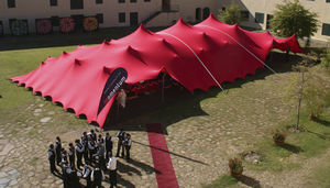 modular tensile structure / cable-and-membrane / roof / with PVC membrane