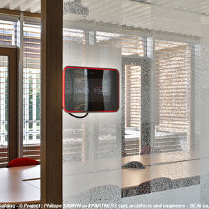 interior fitting glass panel / building / screen-printed / tempered
