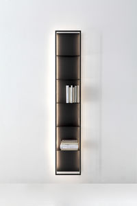 wall-mounted bookcase / contemporary / metal / with built-in lighting