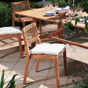 contemporary garden chair / stackable / teak / synthetic fiber