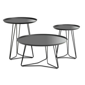 contemporary coffee table / glass / lacquered metal / leather