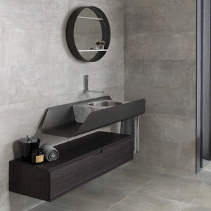 wall-hung washbasin cabinet / wooden / metal / contemporary
