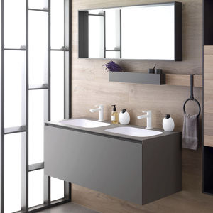 wall-hung washbasin cabinet / wooden / contemporary / with mirror