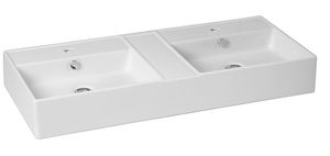 double washbasin / countertop / rectangular / porcelain