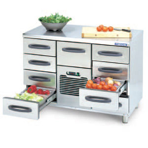 stainless steel prep table / with storage compartment / refrigerated