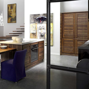 contemporary kitchen / walnut / island / with handles