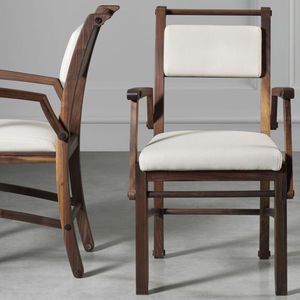 traditional chair / with armrests / fabric / wooden