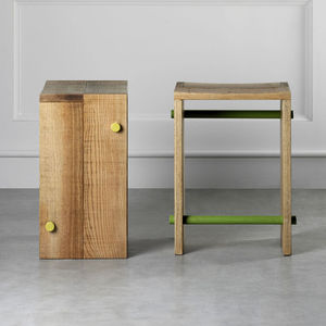 contemporary stool / wooden / with footrest