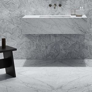 wall-mounted washbasin / rectangular / natural stone / contemporary