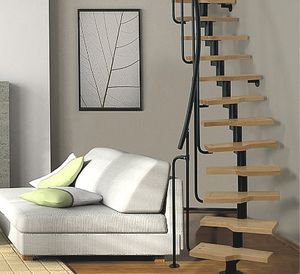 circular staircase / metal frame / wooden steps / without risers