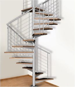 square spiral staircase / stainless steel frame / wooden steps / without risers