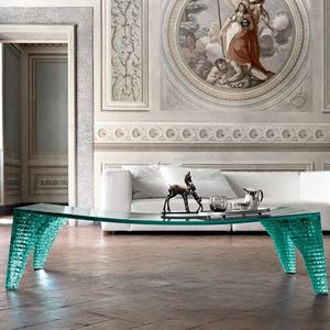contemporary coffee table / curved glass / rectangular
