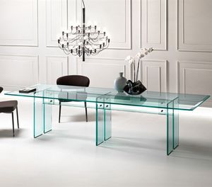 contemporary dining table / glass / stainless steel / rectangular