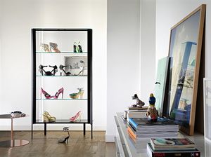 contemporary display case / floor-standing / aluminum / glass