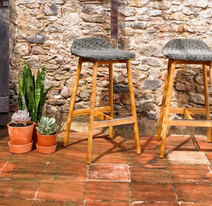 contemporary bar stool / teak / synthetic fiber / upholstered