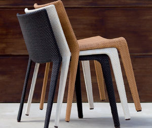 contemporary chair / with armrests / stackable / synthetic fiber