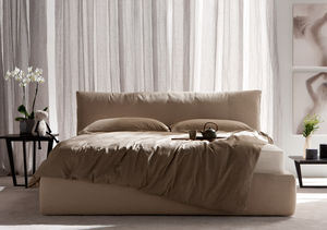 double bed / contemporary / leather / fabric