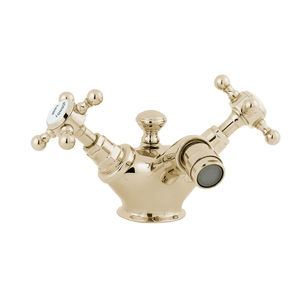 double-handle bidet mixer tap / free-standing / chromed metal / bathroom