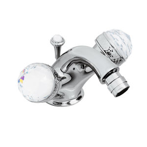 double-handle bidet mixer tap / free-standing / chromed metal / bathroom