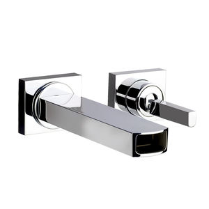 washbasin mixer tap / wall-mounted / chromed metal / steel