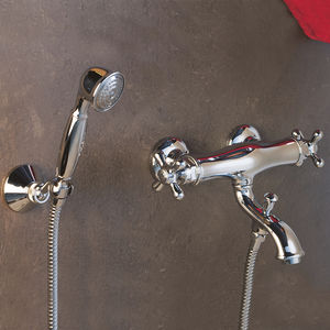 double-handle shower mixer tap / for bathtubs / wall-mounted / chromed metal