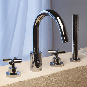 double-handle shower mixer tap / for bathtubs / free-standing / chromed metal