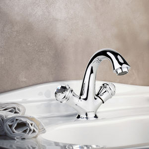 double-handle washbasin mixer tap / free-standing / chromed metal / bathroom