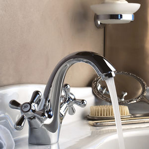 double-handle washbasin mixer tap / free-standing / chromed metal / bathroom