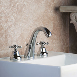 double-handle washbasin mixer tap / free-standing / chromed metal / bathroom