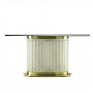 contemporary dining table / glass / metal / oval
