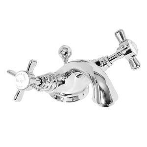 double-handle washbasin mixer tap / free-standing / chromed metal / bathroom
