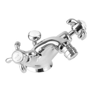 double-handle bidet mixer tap / free-standing / chromed metal / brass