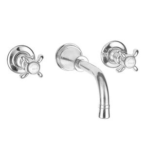 double-handle washbasin mixer tap / wall-mounted / chromed metal / bathroom