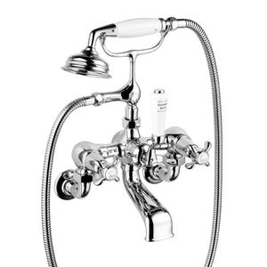 double-handle shower mixer tap / for bathtubs / wall-mounted / chromed metal