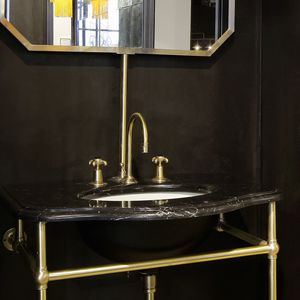 double-handle washbasin mixer tap / free-standing / chromed metal / brass