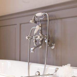 double-handle shower mixer tap / for bathtubs / wall-mounted / chromed metal