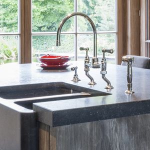 free-standing double-handle mixer tap / chromed metal / brass / nickel