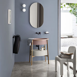 free-standing washbasin cabinet / wooden / ceramic / design